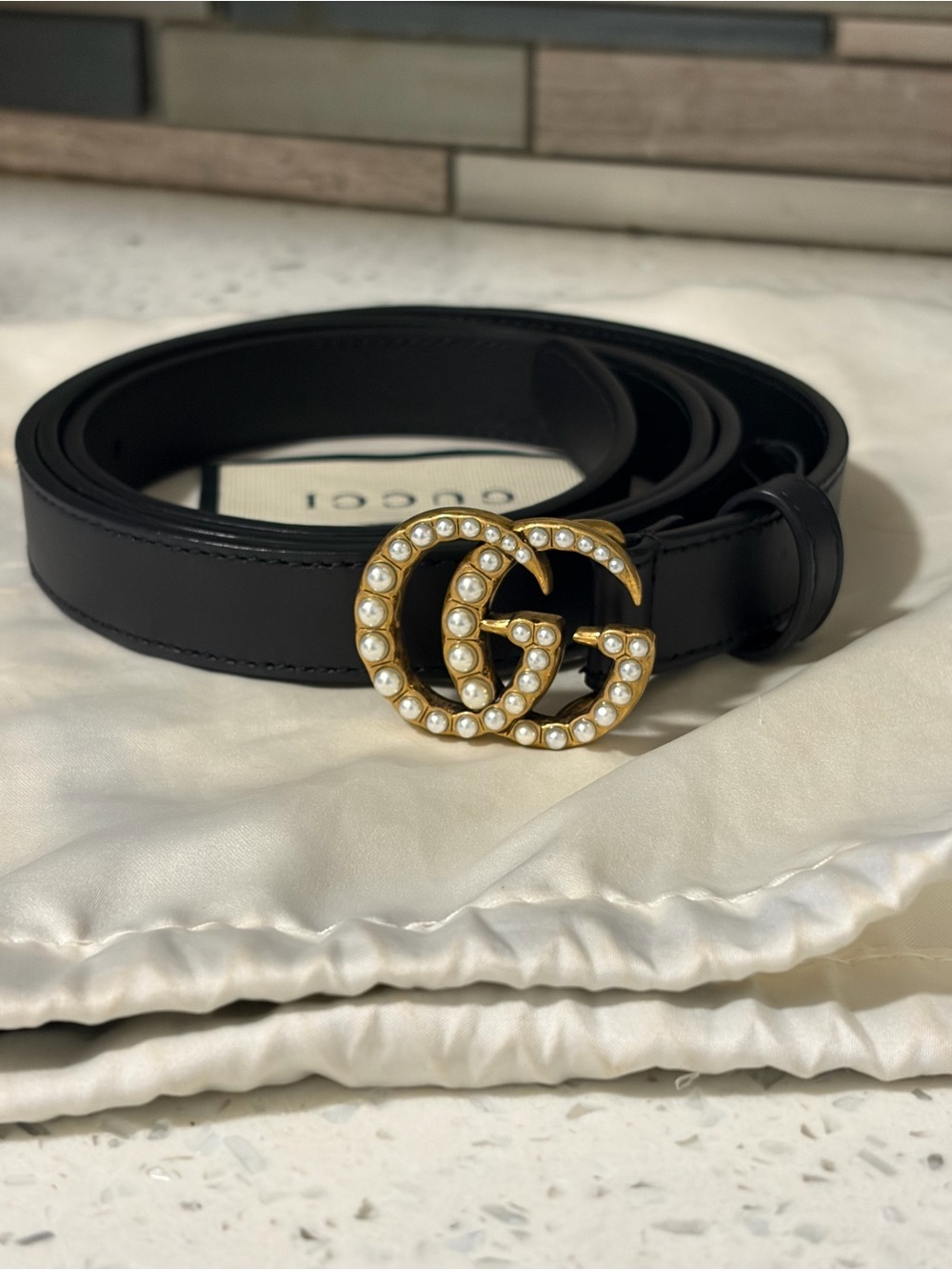 Gucci Marmont thin pearl belt